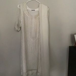 3 piece fully embroidered white kameez